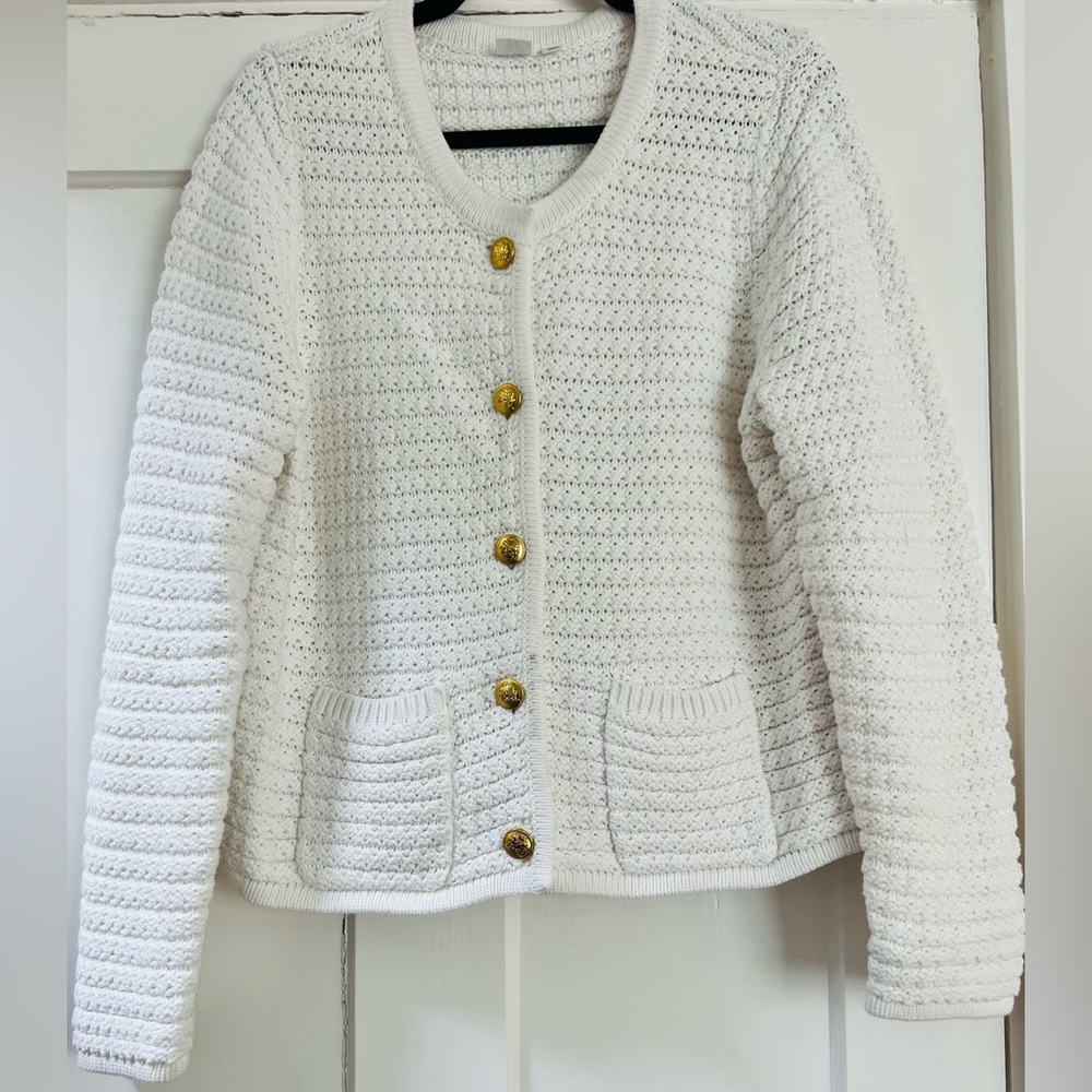 GAP White Knit Cardigan with Gold Buttons
